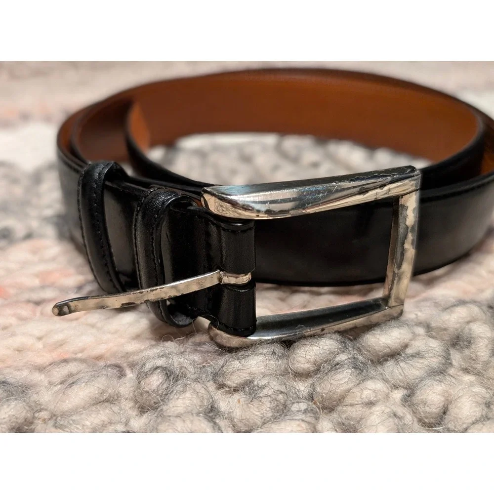 Trafalgar Mens Cortina Leather Belt Black Silver Buckle 30mm Size 40